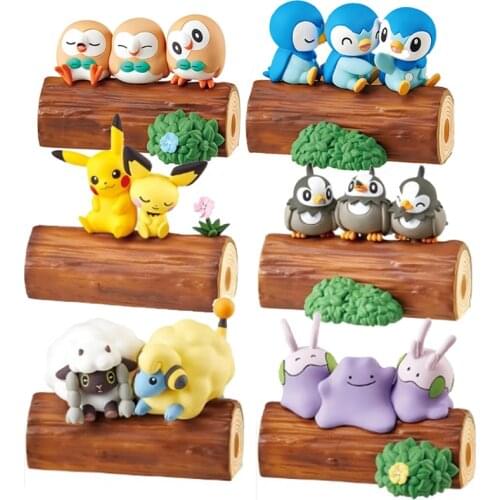 Bandai Genuine CANDY TOY Pokemon Friendships Wood Anime Action Figures Toys Pikachu Piplup Starly Wooloo Mareep Ditto Goomy