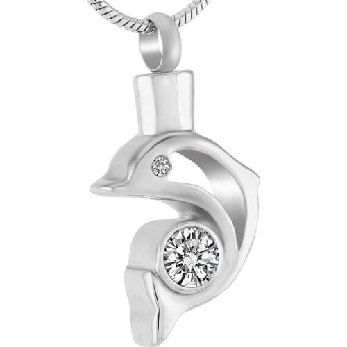 IJD9224 Pet Cremation Jewelry Keepsakes Dolphin Hold Crystal Memorial Urn Pendant Stainless Steel keepsake Urn Necklace Holder