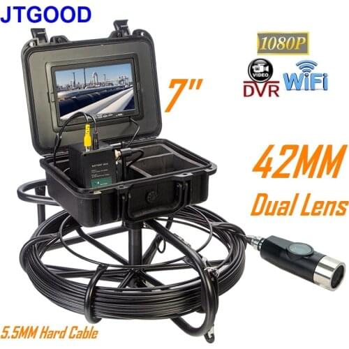 JTGOOD 7inch 30M 1080P HD Dual Camera Lens 42MM WiFi DVR Drain Sewer Pipeline Industrial Endoscope Pipe Inspection Video Camera