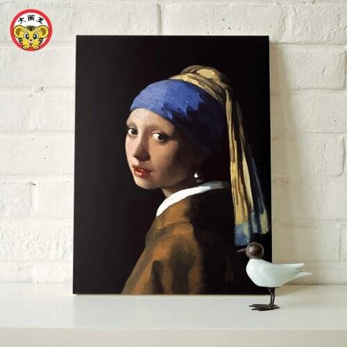 Painting by numbers art paint by number Wearing pearl earrings girl Dutch painter Johannes Vermeer diy digital painting Decorati