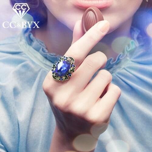 CC Rings For Women Vintage Punk Adjustable Hyperbole Big Blue Oval Stone Anelli Donna Ethnic Style Party Drop Shipping CC729