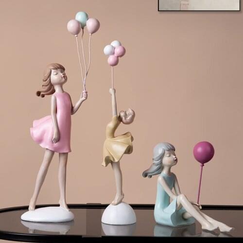Creative Resin Balloon Girl Sculpture Decoration Home Character Statue Living Room Bedroom Desktop Ornament Craft Christmas Gift