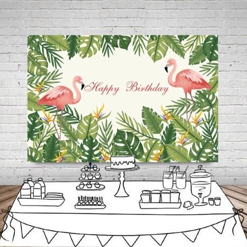 Summer Photography Backdrop Tropical Leaves Background Pink Flamingo Theme Birthday Party Decor Baby Shower Cake Table Banner