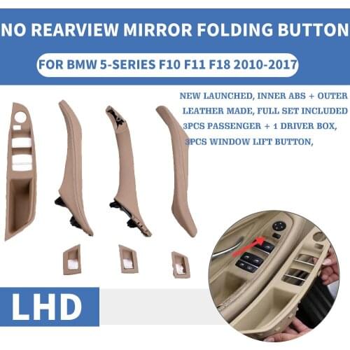 LHD Left Hand Car Interior Door Pull Handle Leather Set No Rearview Mirror Folding Button For BMW 5 Series F10 F11 F18 520 525