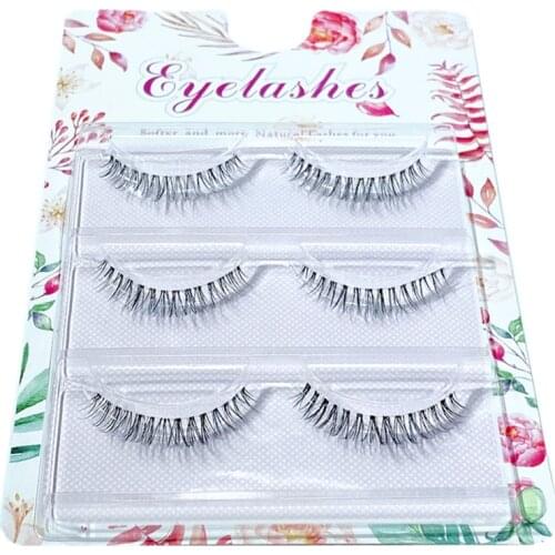 Top sale 3 Pair 3D Mink Lashes Natural HandMade Full Strip Lashes Transparent terrier Short Mink Lashes Style False Eyelashes