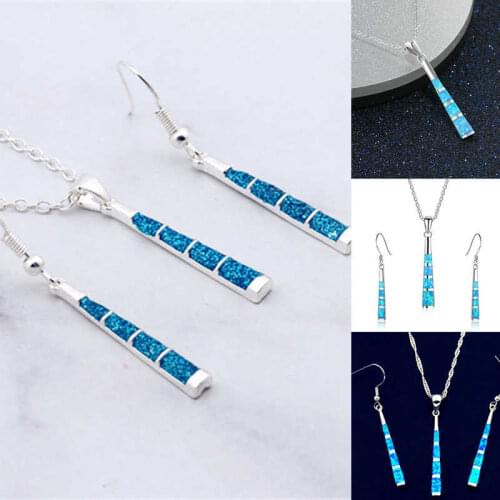 Hot Jewelry Necklace Pendant Fire Set Gifts Fashion Opal Earrings Blue Women