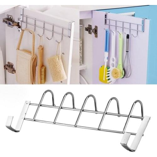 Multifunctional Bathroom Kitchen Hat Towel Bag Stainless Steel Metal Hanger Over Door Hanging Rack Holder Five Hooks