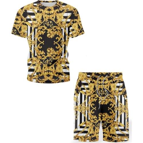 Mens Sets retro ethnic style summer fashion two-piece suit new 3D printing t-shirt 2021 casual sports round neck T-shirt shorts