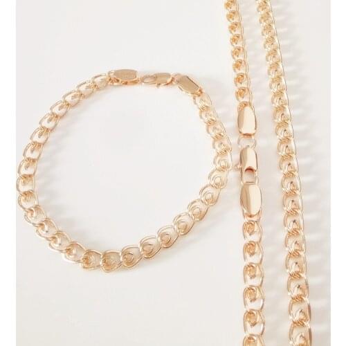 Hot Selling Jewelry Set 5MM Women and Men Pink 585 Gold Color Link Chains Bracelet and Necklace Jewelry Sets