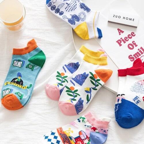 New Summer Fashion Cute Animal Women Socks 1 Pair Lady Funny Cartoon Print Color Ankle Cotton Low Cut Casual Invisible Slippers