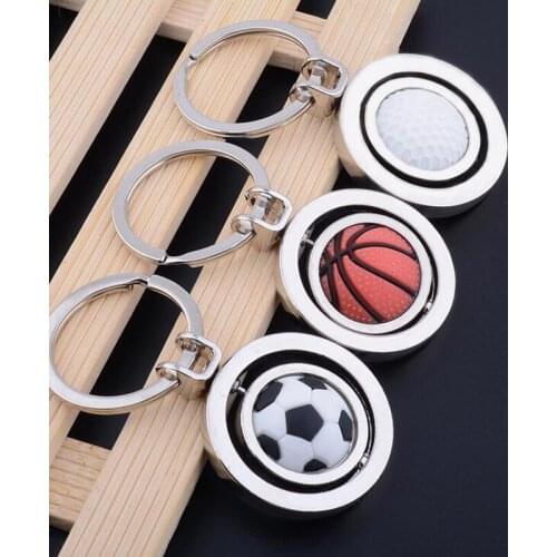 New Metal Leather Keychain Wallet Car Decoration Leather Metal Key Chain Rotating Football Basketball Golf Gifts