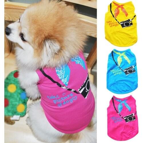 New Dog Clothes Cute Summer Camera Bow Tie Pet T-shirt Costume Puppy Pure Cotton Cat Vest Soft Comfortable Shirt Pet Clothing