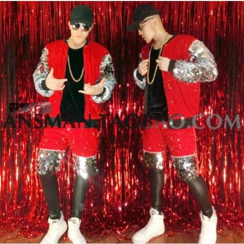 New Nightclub Bar Male Singer Dj Fashion Black Gold Sequin Hip Hop Baseball Uniform Jacket Coat Men Personality Costume Suit
