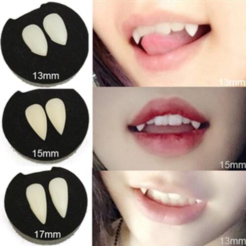 Wholesale 2PCS Vampire Teeth Zombie Ghost Devil Dentures Fangs Canine Fake Tooth with Case Halloween Cosplay Prop Toy Teether
