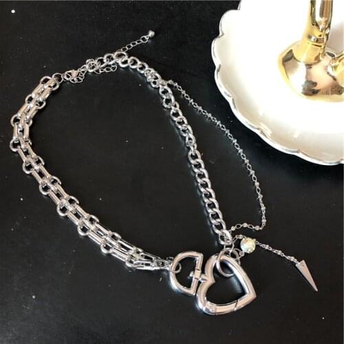 Hip-hop Stainless Steel Choker Chain Necklaces Handcuff Matching Heart Lock Necklace Frosty Clavicle Necklace for Women Girls