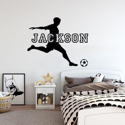 Personalized Boy Name Football Wall Stickers Sports Boys Room Decor Soccer Murals Custom Names Vinyl Wall Decals 50*40cm LC1700