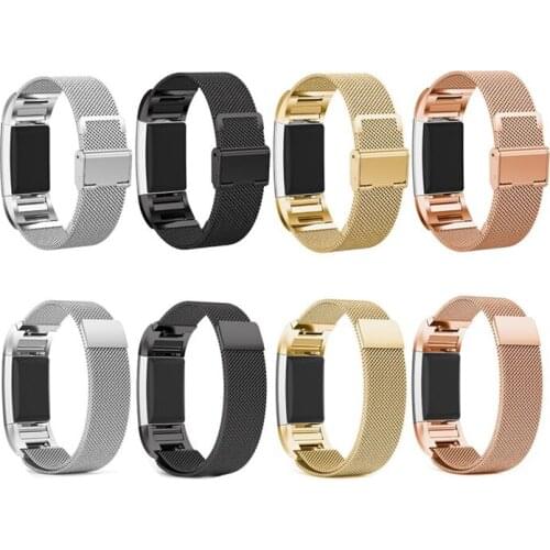 Tab-style Loop Stainless Steel Watch Band Bracelet for Fitbit Charge 2 Magnet Clasp Lock Adjustable Replacement Watch Strap 7.8