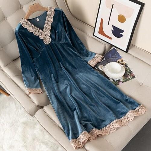 New Pajamas Women Spring Autumn Winter Gold Velvet Night Dress Sexy Waist Long Sleeve Long Casual Home Wear Can Be Worn Outside