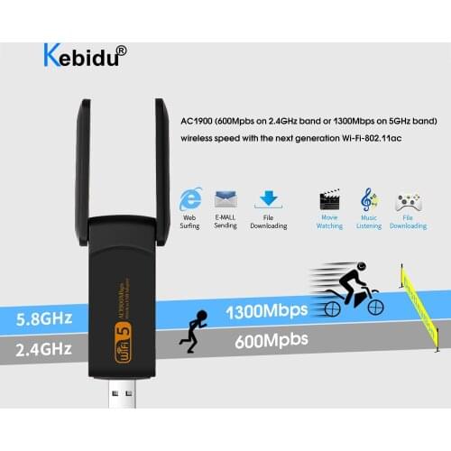 USB 3.0 Wifi Adapter 1900Mbps Dual Band Wlan LAN Ethernet 1300M Network Card Wireless Wifi Dongle With 2.4G 5G Antenna For PC