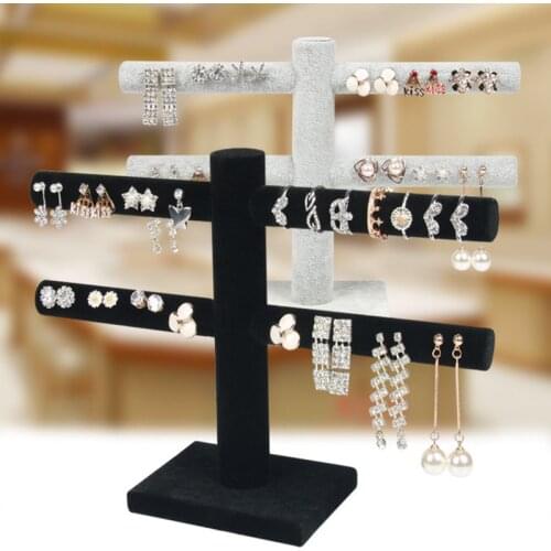 Velvet Earrings Ring Organizer Ear Studs Jewelry Display Stand Holder Rack Showcase 2 Colors Black / Gray