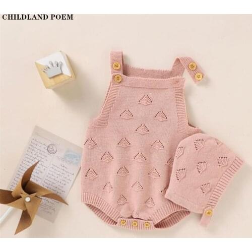 Knitted Baby Clothes Newborn Baby Romper Jumpsuit With Hat Cotton Sleeveless Infant Boys Girls Romper Clothes Baby Overalls