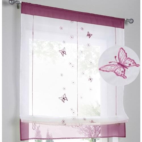 Butterfly Embroidered Short Curtain For Kitchen Romantic Roman Length Liftable Tie Cafe Hotel 1pcs Rod Pocket JS162C