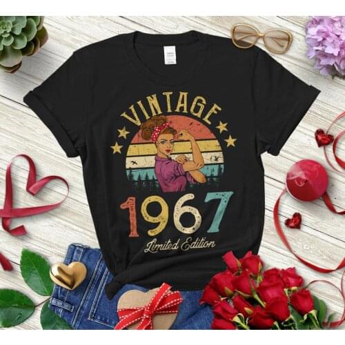 Vintage 1967 Limited Edition Retro Womens T-Shirt 54th Birthday Gift Party Harajuku Cotton Funny Letter Short Sleeve Top Tees