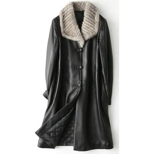 Genuine Leather Jacket Women Winter Warm Jacket Womens Real Mink Fur Collar Sheepskin Coat Korean HQ18-YFG85227B YY359