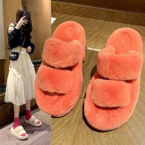 Women slippers 2020 autumn new word hollow thick bottom slope heel fashion outside wearing casual womens hair drag tide