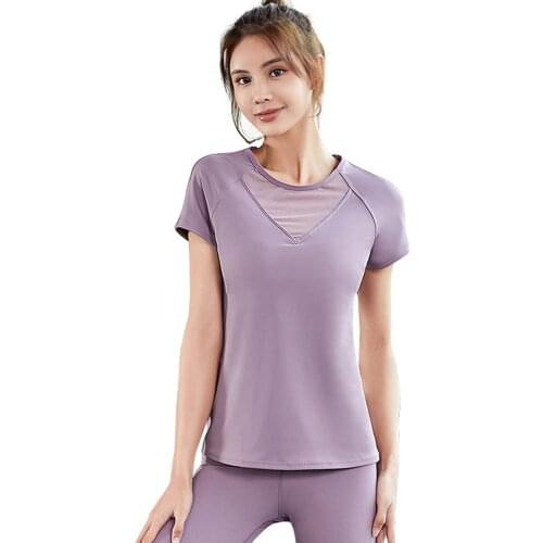 Women Sports Tops Summer Gym T Shirts Breathable Quick-Drying Mesh Fitness Short WorkOut Running Stitching Fashion Short Sleeves