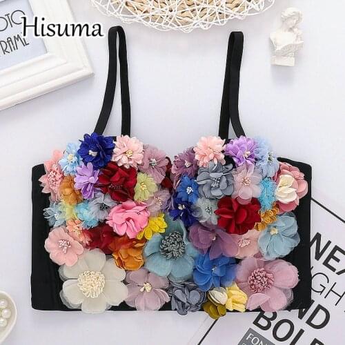 2021 autumn new women V-neck strap 3D flowers camisole Tube top bra one pcs belt pad wireless Corset female underwear
