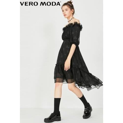 Vero Moda Women Embroidered Medium Length A-Line Off Shoulder Dress | 32036Z017
