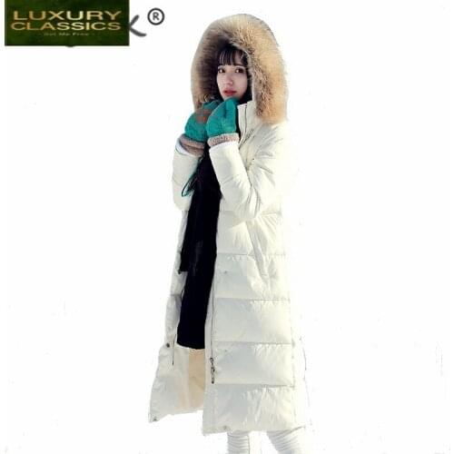 Duck Winter Down Female Jacket with large Fur hooded Thick Warm Womens Down Jacket Fashion Ladies Long Coat Hiver LW1401