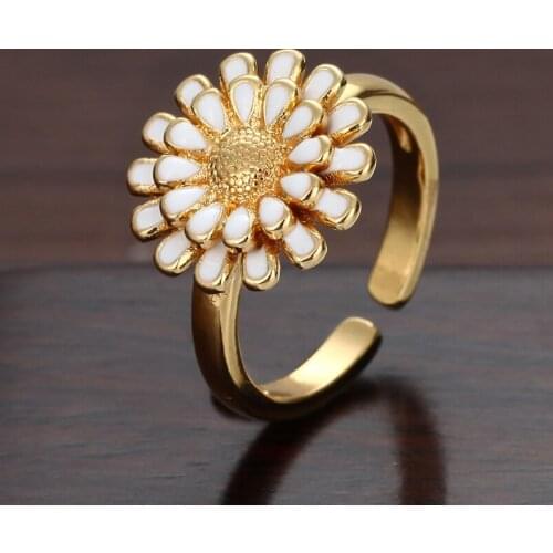 Gold rings flowers for women copper zircon open adjustable Wedding rings initial Jewery Punk Hip Hop Rock womens rings