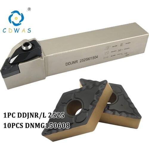 1PC DDJNR2525M1506 DDJNL 2525M1506 External Turning Tool Holder + 10PCS DNMG150608 FC PC4225 Carbide Inserts Set For Steel