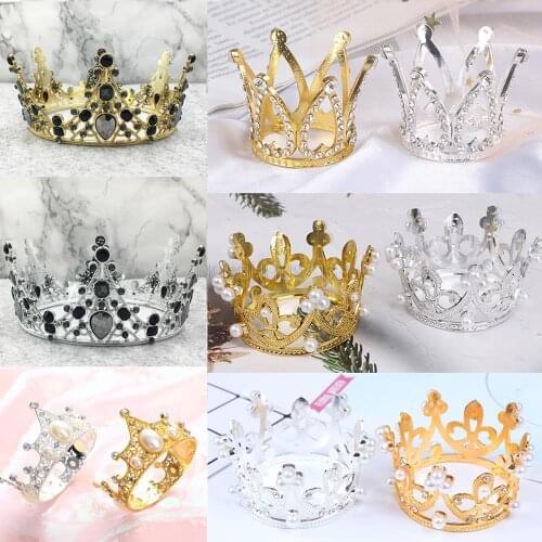 1 PCS Mini Crown Cake Topper Romantic Pearl Garland Happy Birthday Children Hair Ornaments Wedding Party Cake Decoration Favors