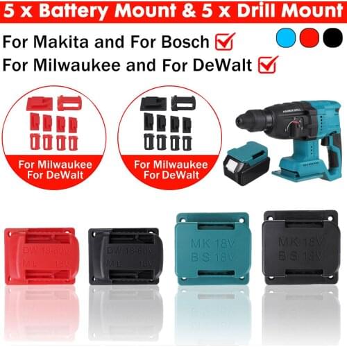 10Pcs Drill Mount&Battery Mounts For Makita For Bosch For Dewalit For MILWAUKEE Storage Holder Shelf Rack Stand Slots Battery