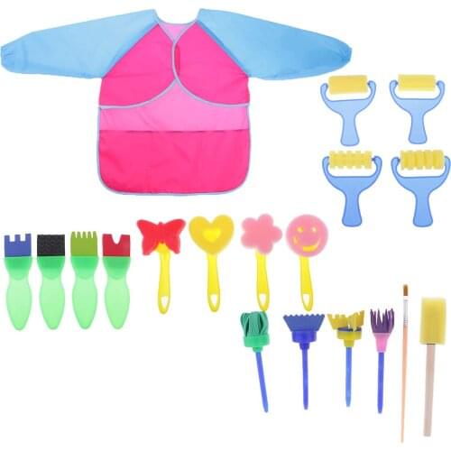 20pcs Children DIY Painting Doodle Tools Sponge Brushes Waterproof Apron Art Paint Educational Toys Birthday Gift for Kids