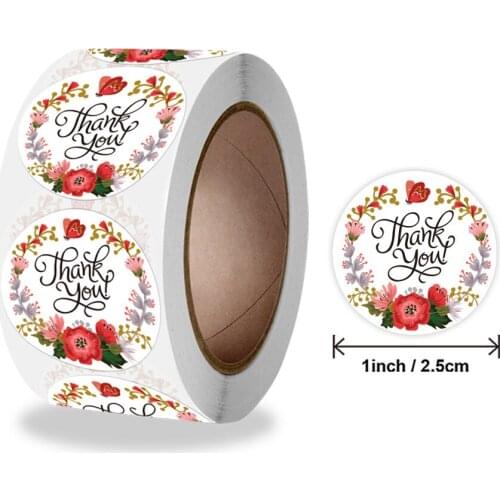 500pcs 2.5cm Round Flower Thank You Stickers Scrapbooking DIY Diary Decoration Gift Sealing Wrapping Label