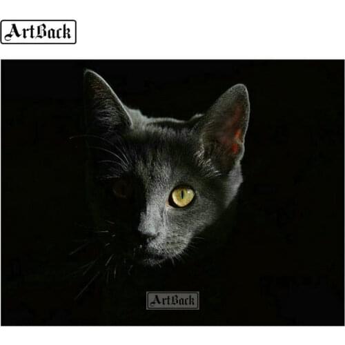 5d diamond painting cat full square / round diamond embroidery animal black background picture diamond mosaic decoration