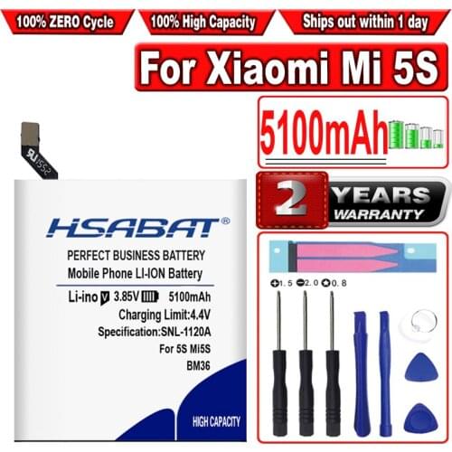 HSABAT BM36 5100mAh battery For Xiaomi Mi 5S Mi5S 5S Mobile Phone Batteries Rechargeable Accumulator Pack Replacement
