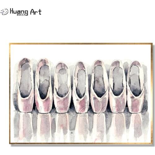 Ballerina Art Handmade Ballet Shoes Oil Painting on Canvas Wall Pictures for Home Decoration A Row of Pink Shoes Oil Painting