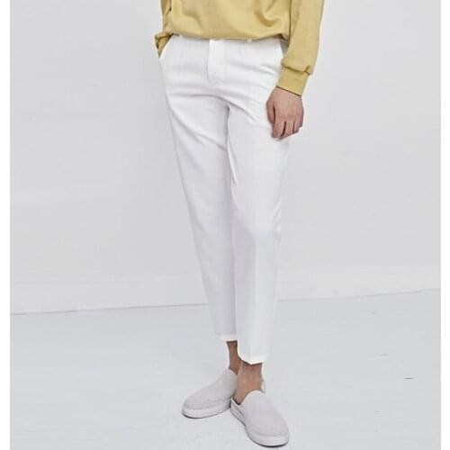 White pants mens spring and summer show thin straight tube casual loose 9-inch small leg trousers 8-inch large tapered pants