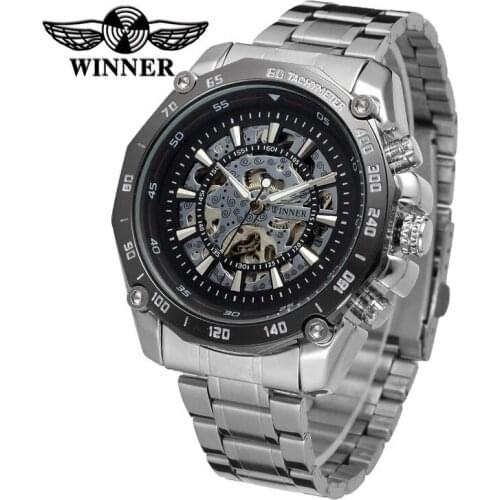 Winner Luminous Brand Gold Steel Men Automatic Mechanical Skeleton Military Relogio Male Montre Men Sport Watch Relojes Hombre