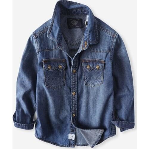 Childrens clothing boy long-sleeve denim shirt cotton 3-14 years old