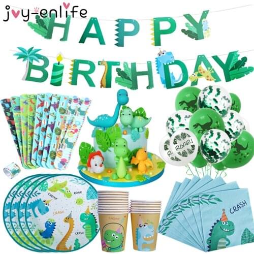 Dino Birthday Party Supplies Tableware Set Dinosaur Balloons plates cups Cake Toppers Kids Boy Birthday Party Decor Baby Shower