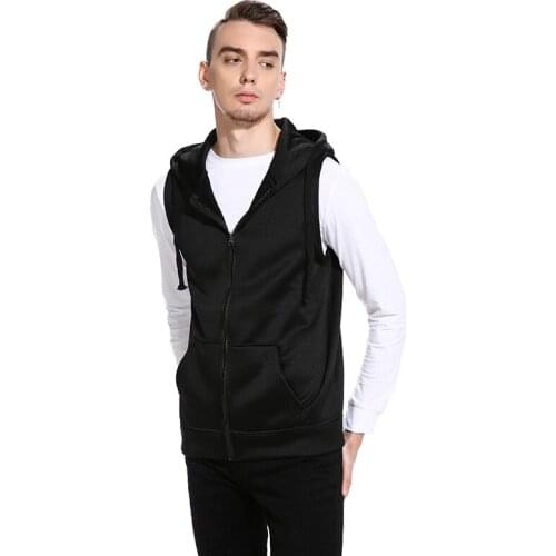 Men Hooded Jacket Zipper Pockets Fleece Vest Comfortable Party