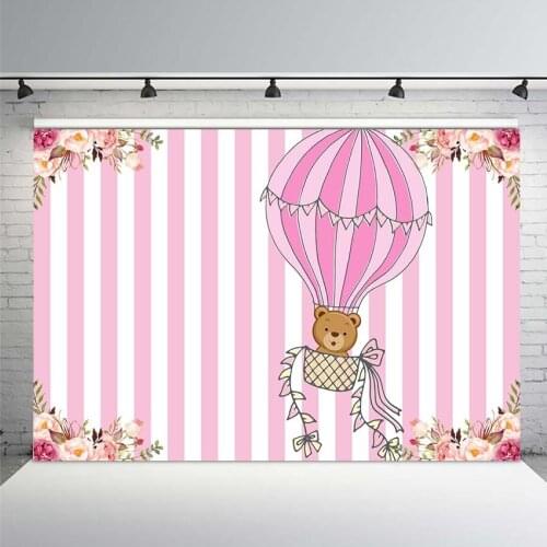 MEHOFOTO Photography Backdrops Little Girl Baby Shower Newborn Teddy Bear Hot Air Balloon Pink Custom Photo Background Photocall
