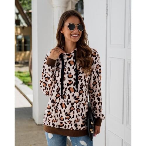 Hot selling hot Winter Fashion Sexy Leopard pocket corded womens Hoodie