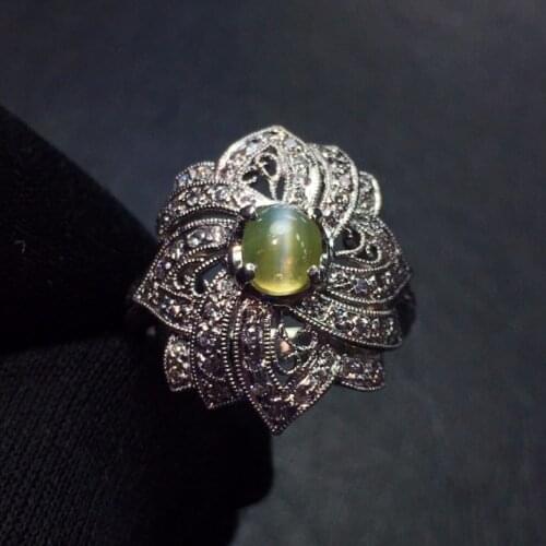 Fine Jewelry Real Platinum Pt900 100% Natural Chrysoberyl Cats Eye 0.54ct Gemstones Female Wedding Rings for women Fine Ring